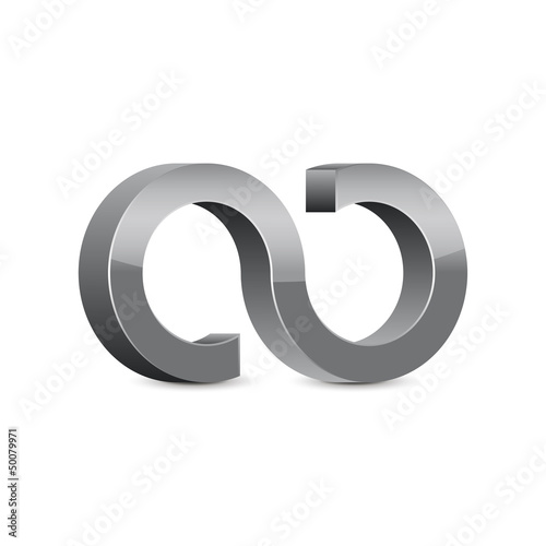 3D Grey Silver Glossy Logo Icon in the Form of Eight