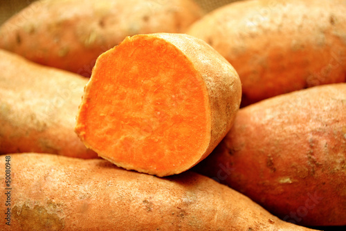 Close-Up of a Sweet Potato Cut in Half photo