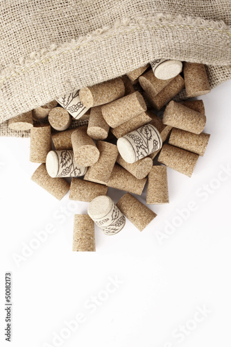 Wine corks in a sack
