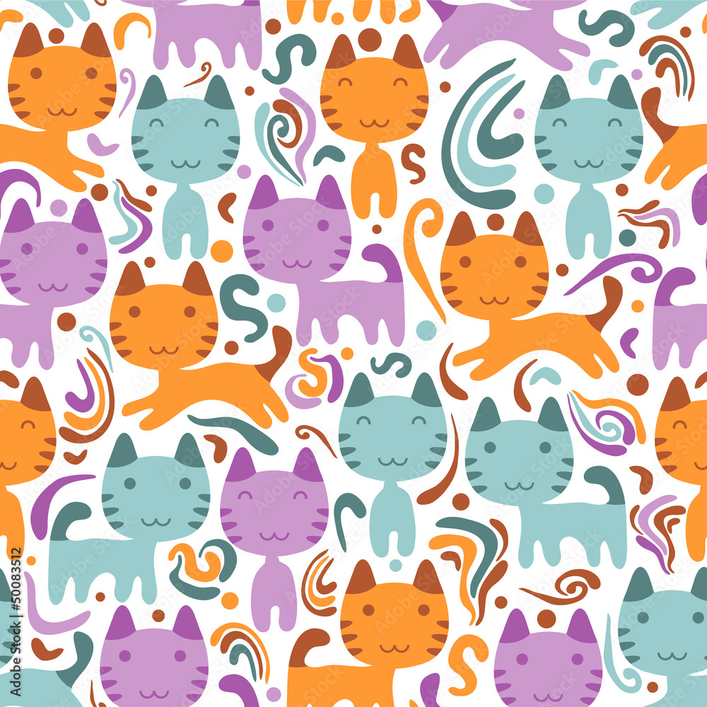 Seamless pattern with cute little kittens