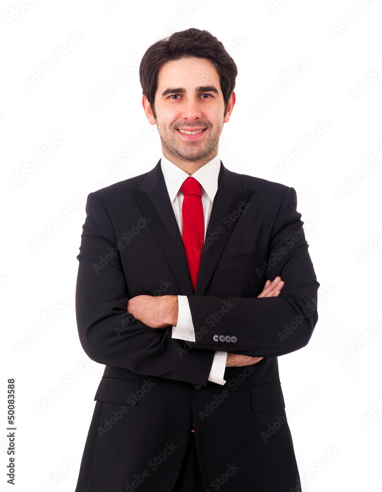 Portrait of a happy smiling young business man, isolated on whit Portrait of a happy smiling young business man, isolated on whit