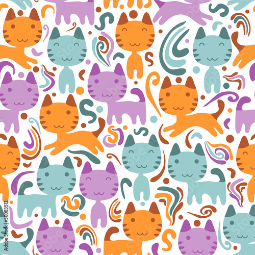 Seamless pattern with cute little kittens