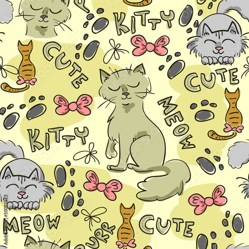 Seamless pattern with cute cats