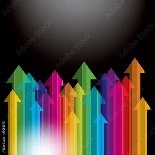 moving up colorful transparent arrows on black background
