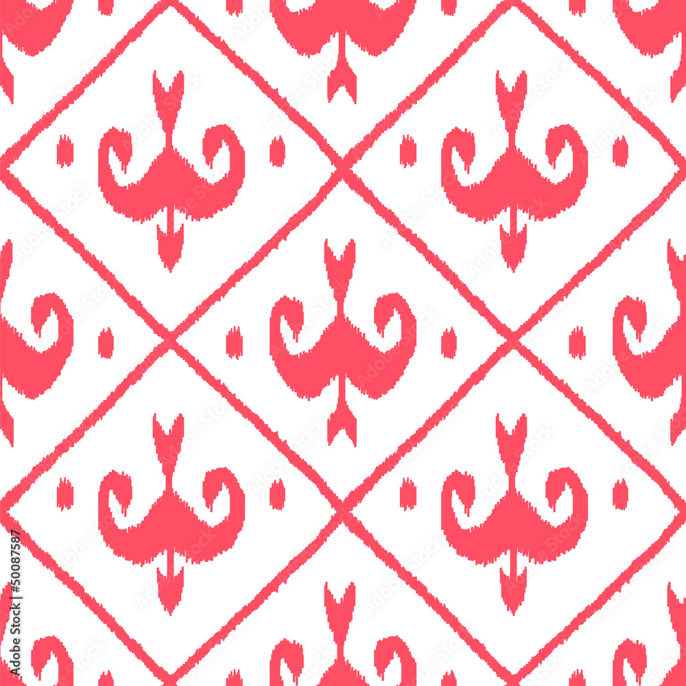 Traditional ikat fabric seamless pattern in pink, vector Stock Vector ...