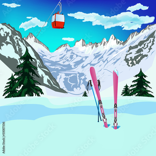 Winter sports ski rest in Alpine resorts.Vector