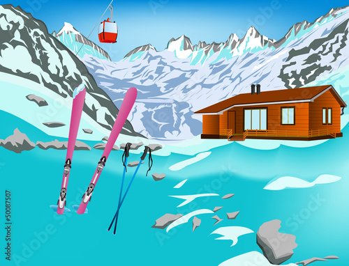 Winter sports ski rest in Alpine resorts.Vector