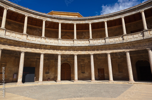 Central Courtyard in Alhambra palace at Granada Spain