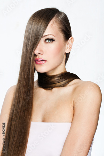  Woman with Long Hair , clean skin face 
