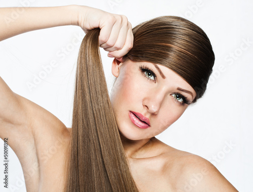  Woman with  Long Hair , clean skin face 
