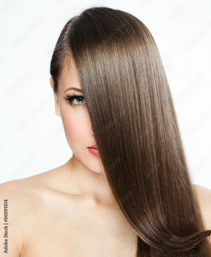 Naklejka premium Woman with Long Hair , clean skin face 