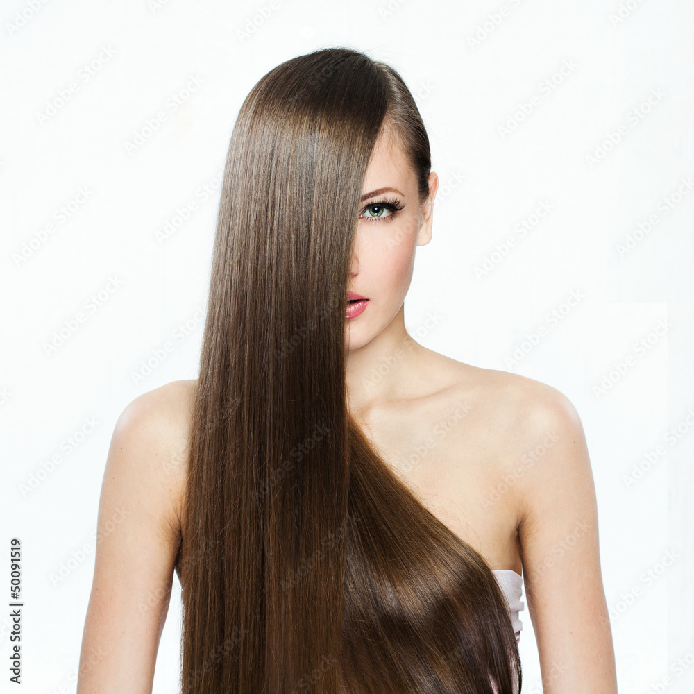 Naklejka premium Woman with Long Hair , clean skin face 