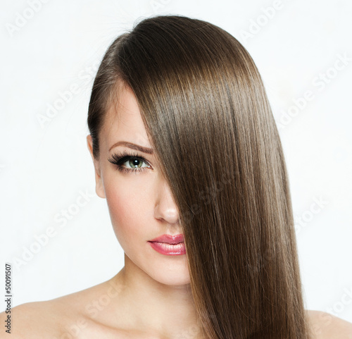Woman with Long Hair , clean skin face 