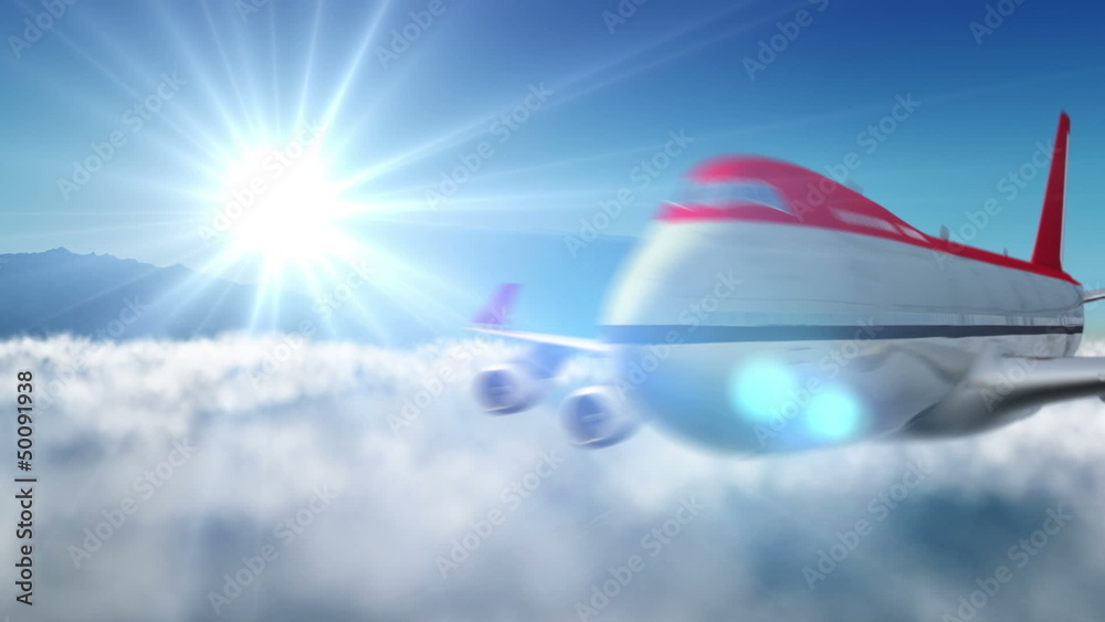 animated intro with airplane flying over mountains landscape