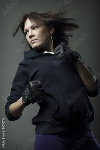 young agressive woman studio shot