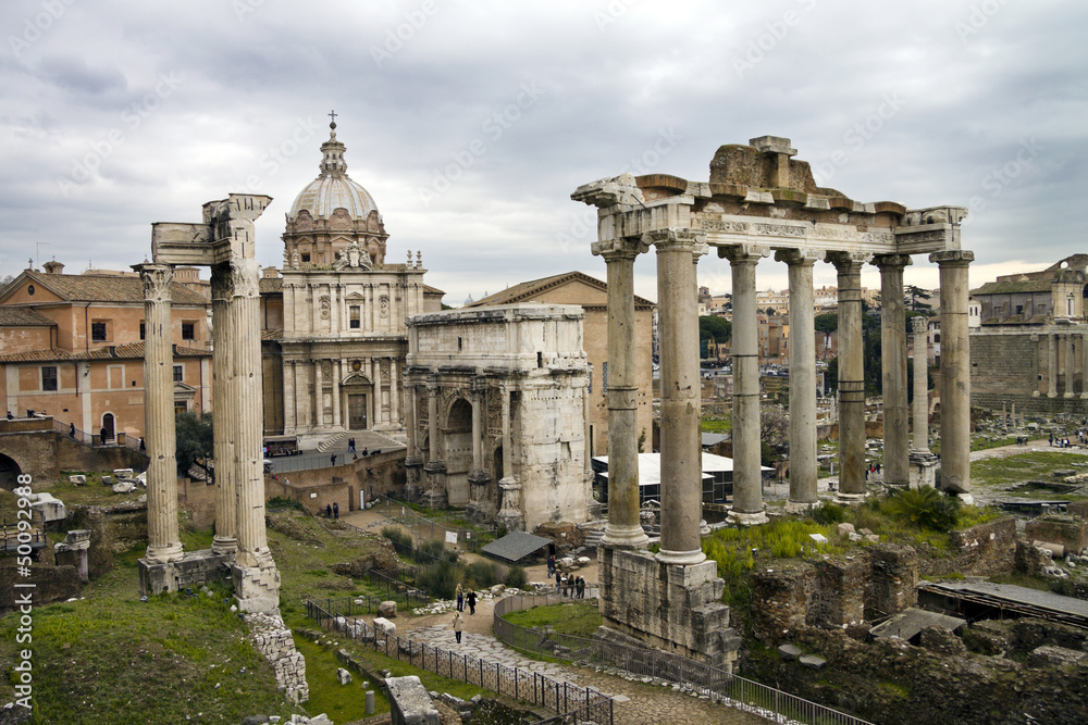 View of ruins in Roman Forum, Rome, Italy