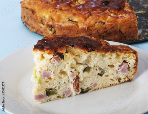 savory cake with ham and cheese