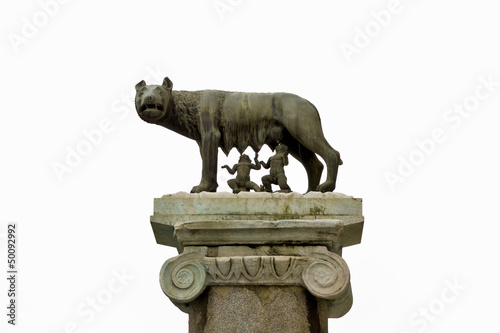Ancient roman bronze of the she-wolf suckling Romulus and Remus,