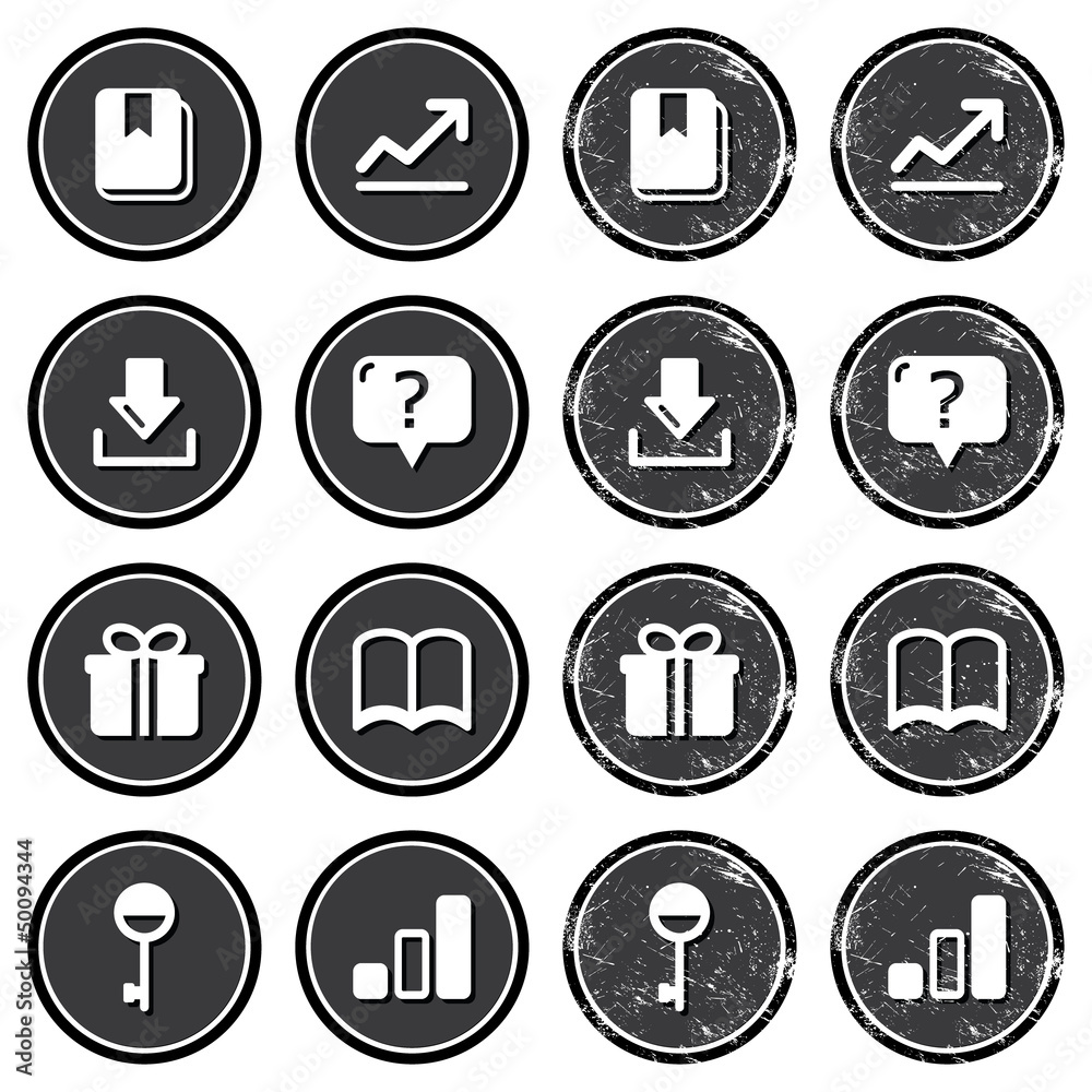 Web navigation icons on retro labels set