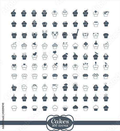 100 cupcake outline vector Icons
