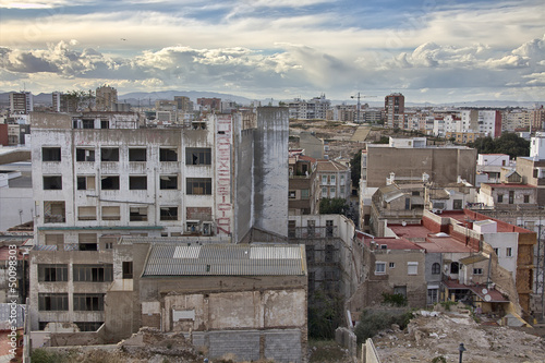houses destroyed in the city of Cartagena in Murcia, Spain