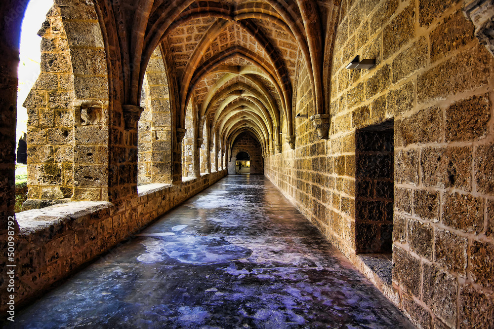 Courtyard of the famous Monasterio de Piedra year 1194 in Nuéva