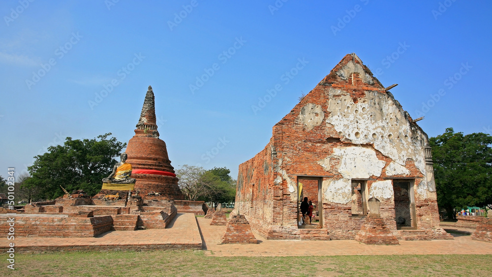 Ancient Buddha statue and pagoda in Ayutthaya