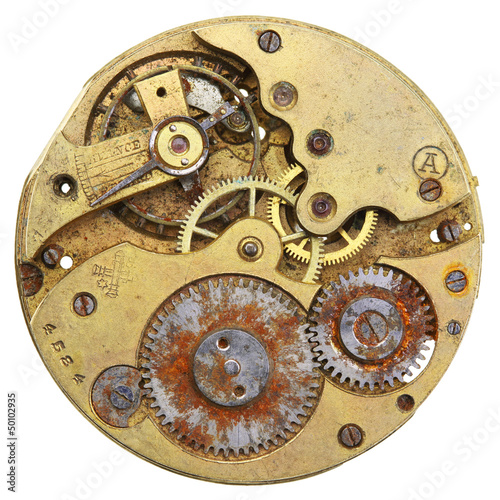 Quadro su tela Close-up of a vintage rusty clock