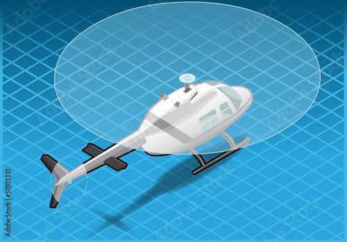 isometric white helicopter in flight in rear viwe