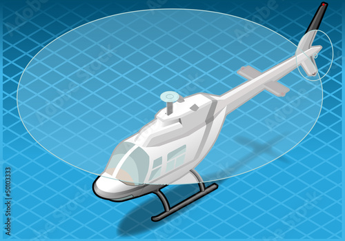 isometric white helicopter in flight in front view