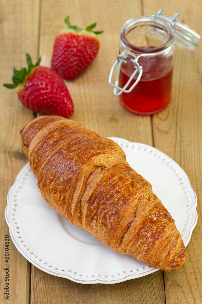 croissant with strawberry and jam