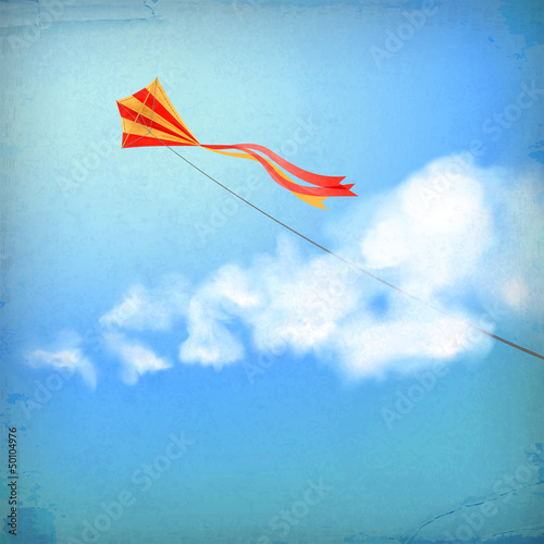 Vintage sky old paper background with cloud, kite