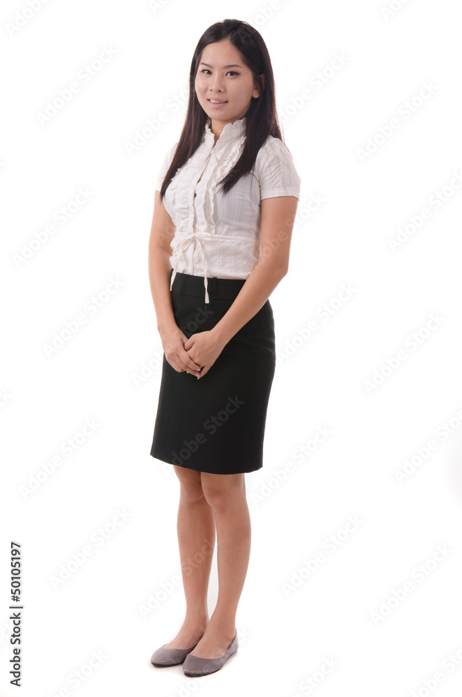 Chinese Businesswoman standing in full length on white backgroun Chinese Businesswoman standing in full length on white backgroun