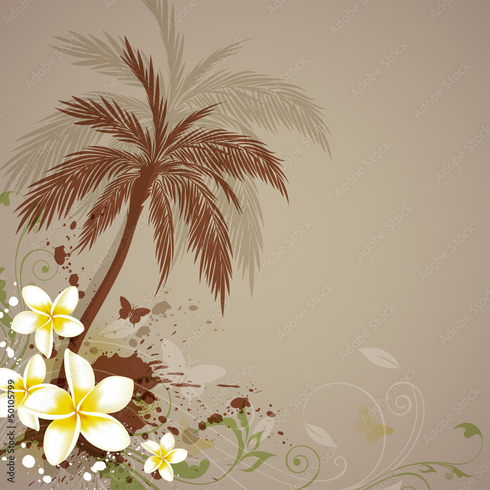 Background with flowers and palm