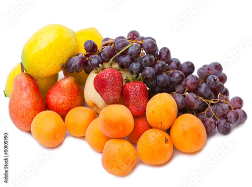 Still life of grape  lemons  pears  strawberry