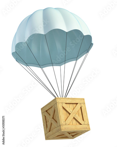 wooden crate with parachute photo