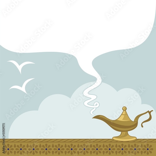 May All Your Wishes Come True. Magic lamp and space for text