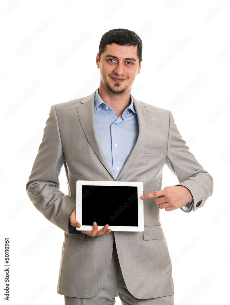 Businessman removing card from pocket