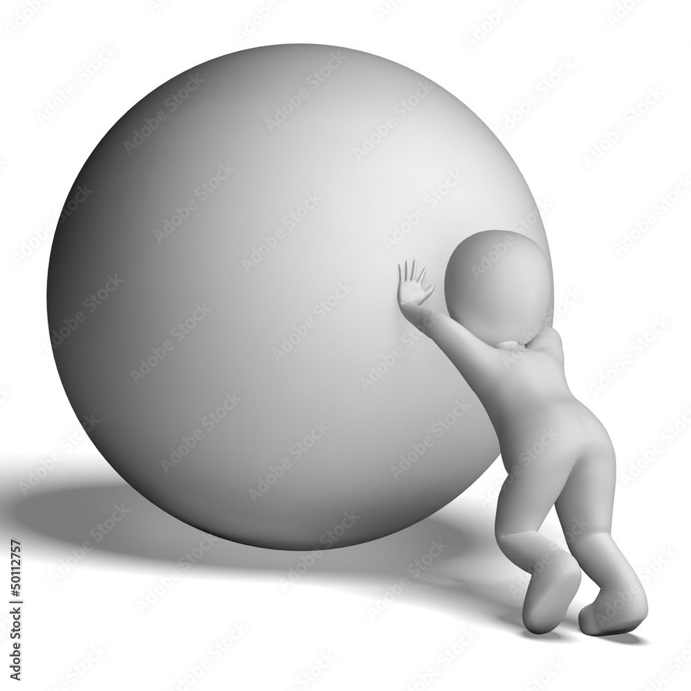 Struggling Uphill Man With Ball Showing Determination Struggling Uphill Man With Ball Showing Determination