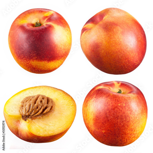 collection of nectarines with a half isolated on white backgroun