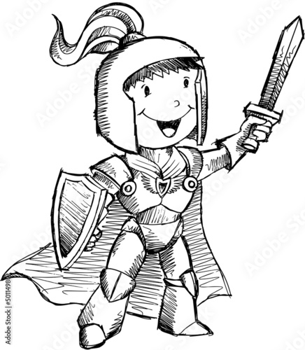 Cute Sketch Knight Vector Illustration Art
