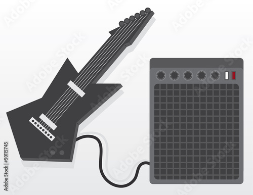 Black electric guitar with amp