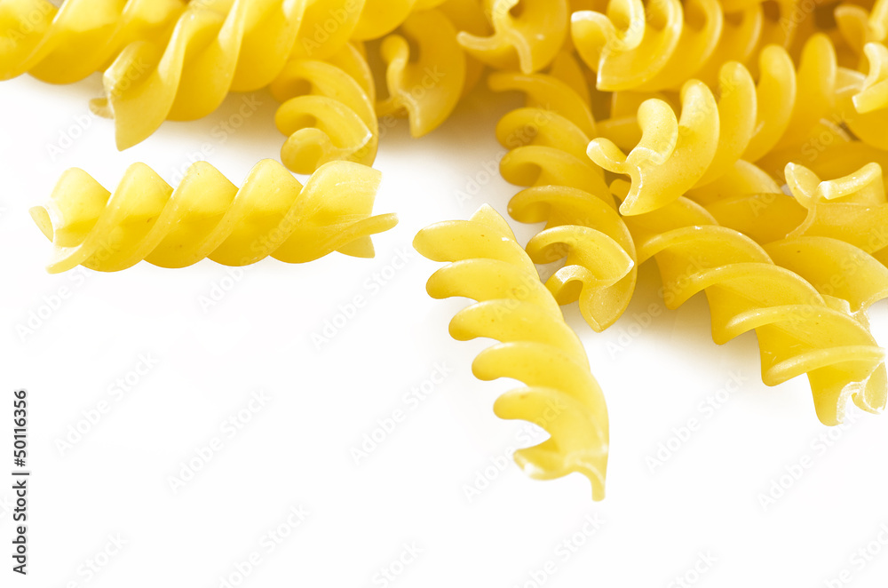 Fusilli Pasta close up on white background Fusilli Pasta close up on white background