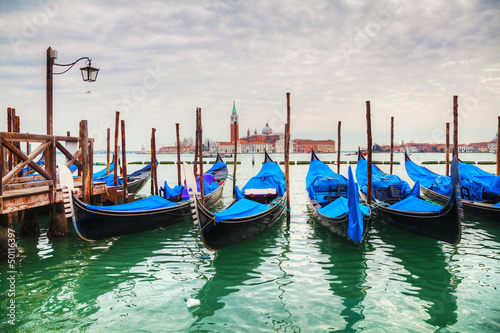 Gondolas floating in the Grand Canal of Venice