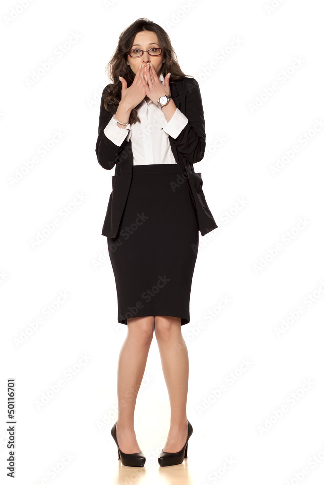 ashamed business woman posing on a white background ashamed business woman posing on a white background