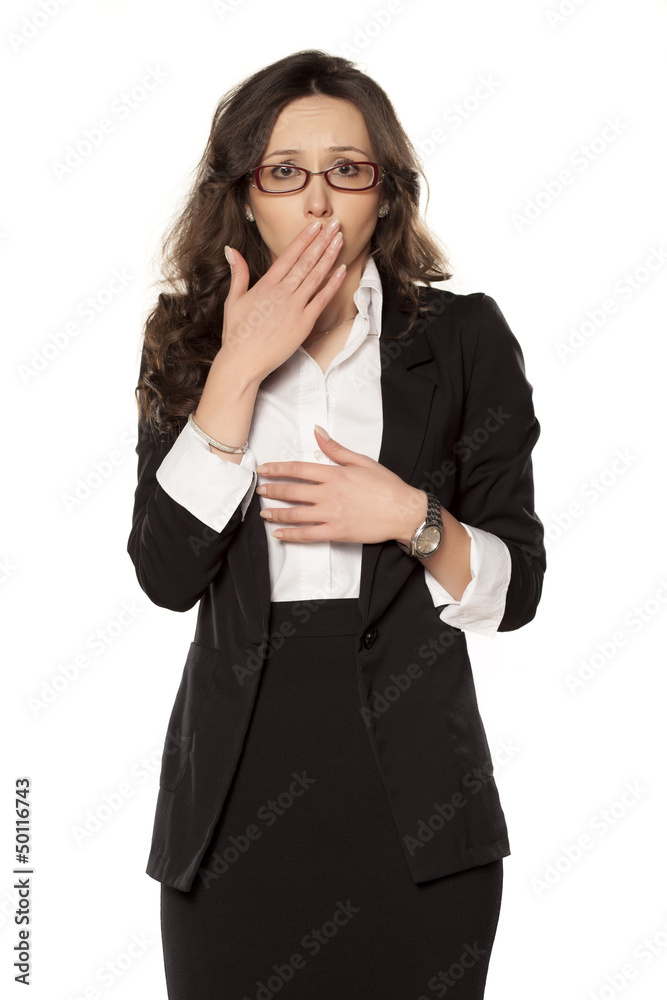 ashamed business woman posing on a white background ashamed business woman posing on a white background