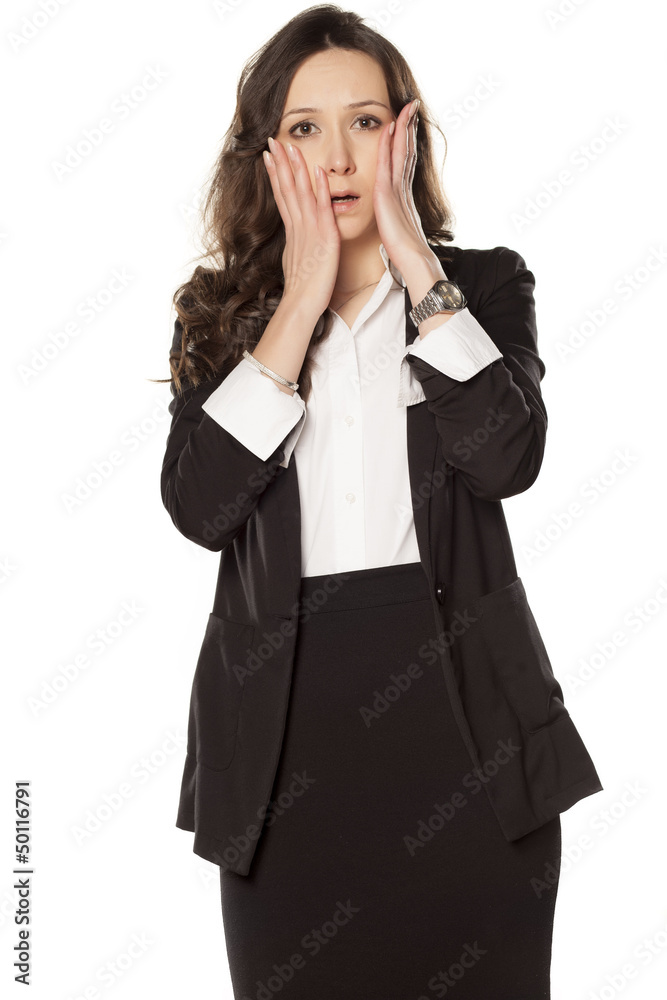 ashamed business woman posing on a white background ashamed business woman posing on a white background