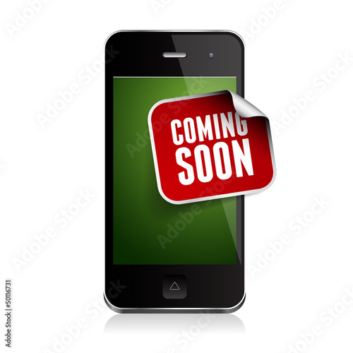 Coming soon label on smartphone