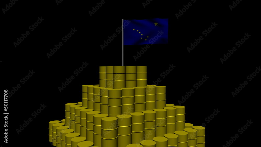 Stack of oil barrels with Alaskan flag animation Stack of oil barrels with Alaskan flag animation