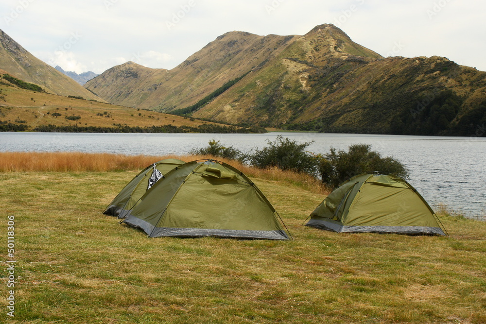 tents at lake Moke in Southern Alps